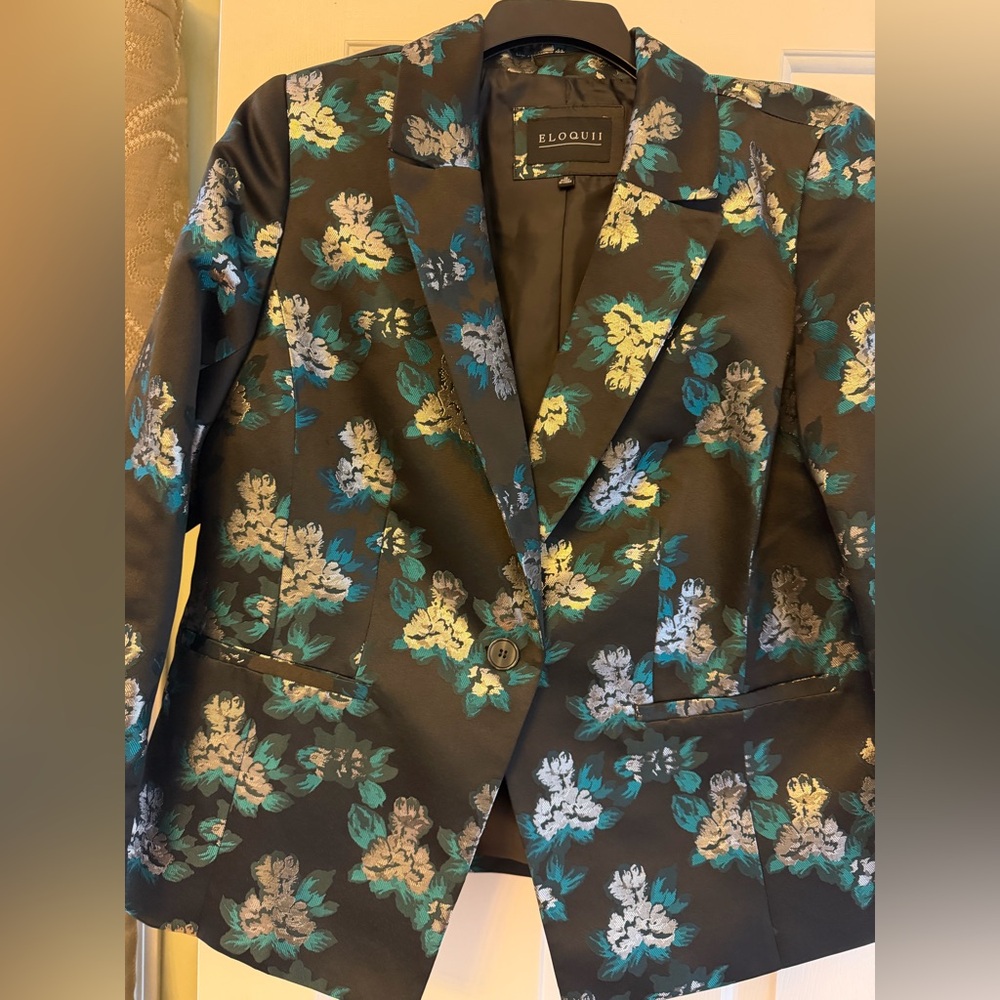 Eloquii Black Metallic Floral Blazer